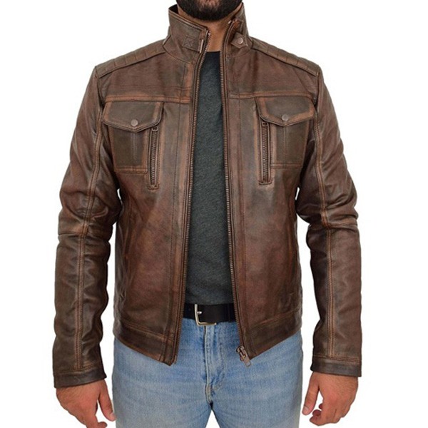 Buy Men's Urban Style Distressed Brown Biker Jacket - Hussar Jackets