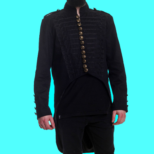 Halloween Black Military tail coat with front black braid Mens Canvas military style tail coat 560