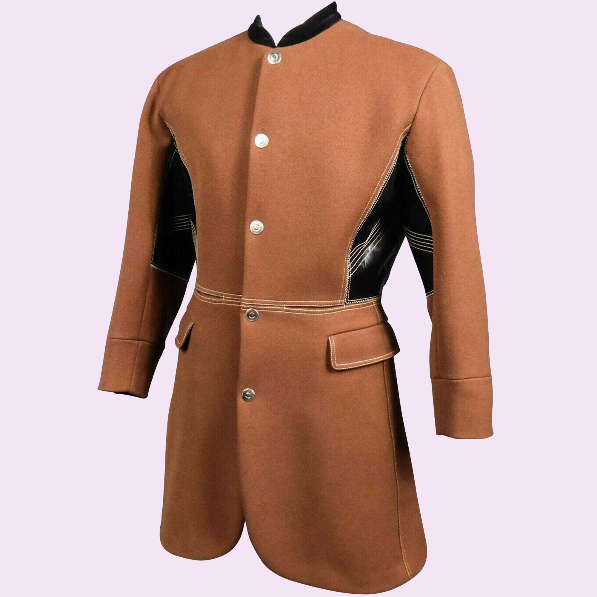 New 1980s Circa Brown With Black Gaultier Military Wool Men Coat - 518