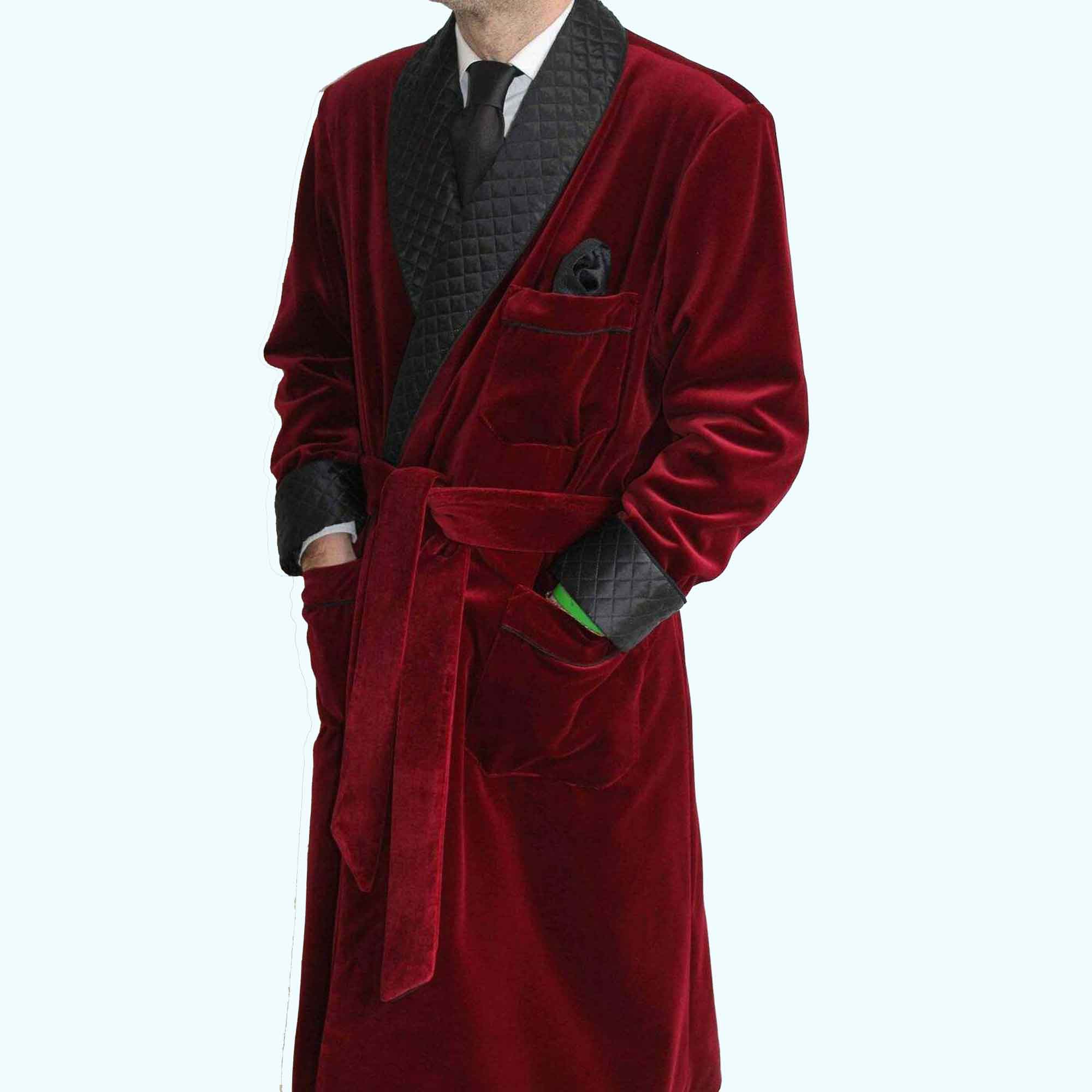 Mens Velvet Smoking top Quilted Long Dinner Coat,Men's Velvet Long Smoking Coat