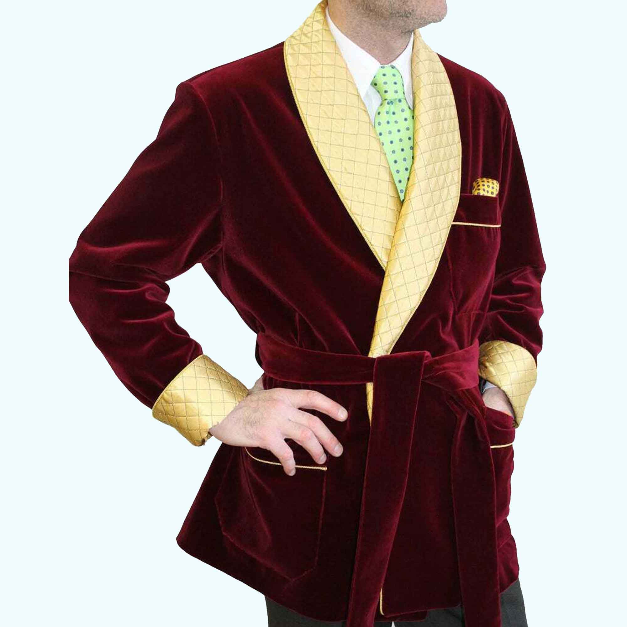 Dressing Gown Mens Smoking Jacket Maroon Velvet Robe Dinner Leisure Blazer  Coat  eBay