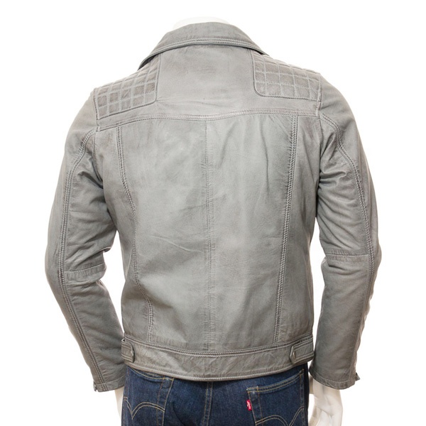 Buy Men's Grey Rugged Leather Biker Jacket Hussar Jackets