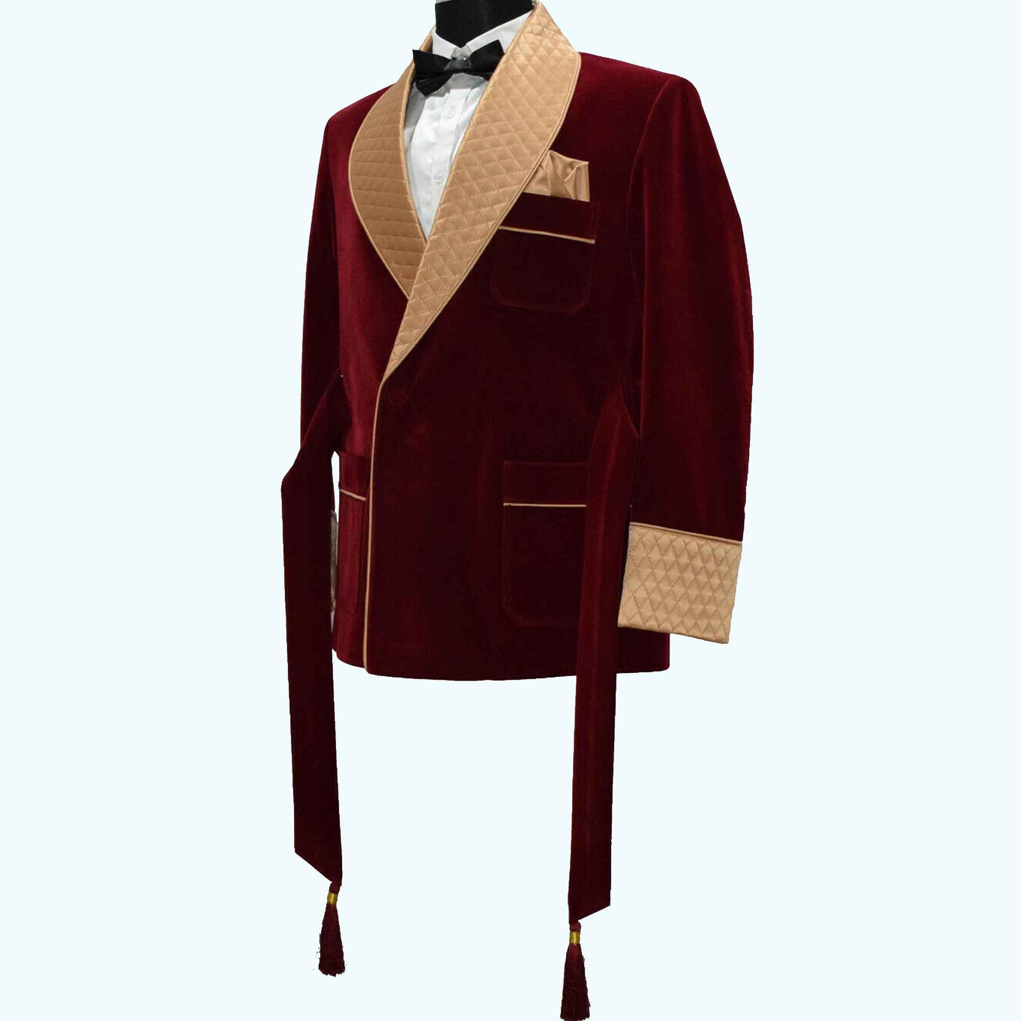 Buy Mens Velvet Smoking Quilt Long Coat, Men's Velvet Long Smoking Coat