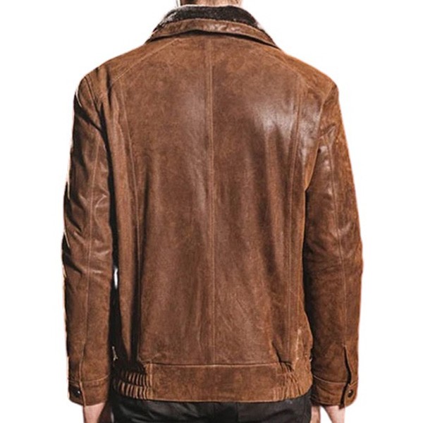 Mens Brown Leather Slim Fit Flight Jacket - LJ052