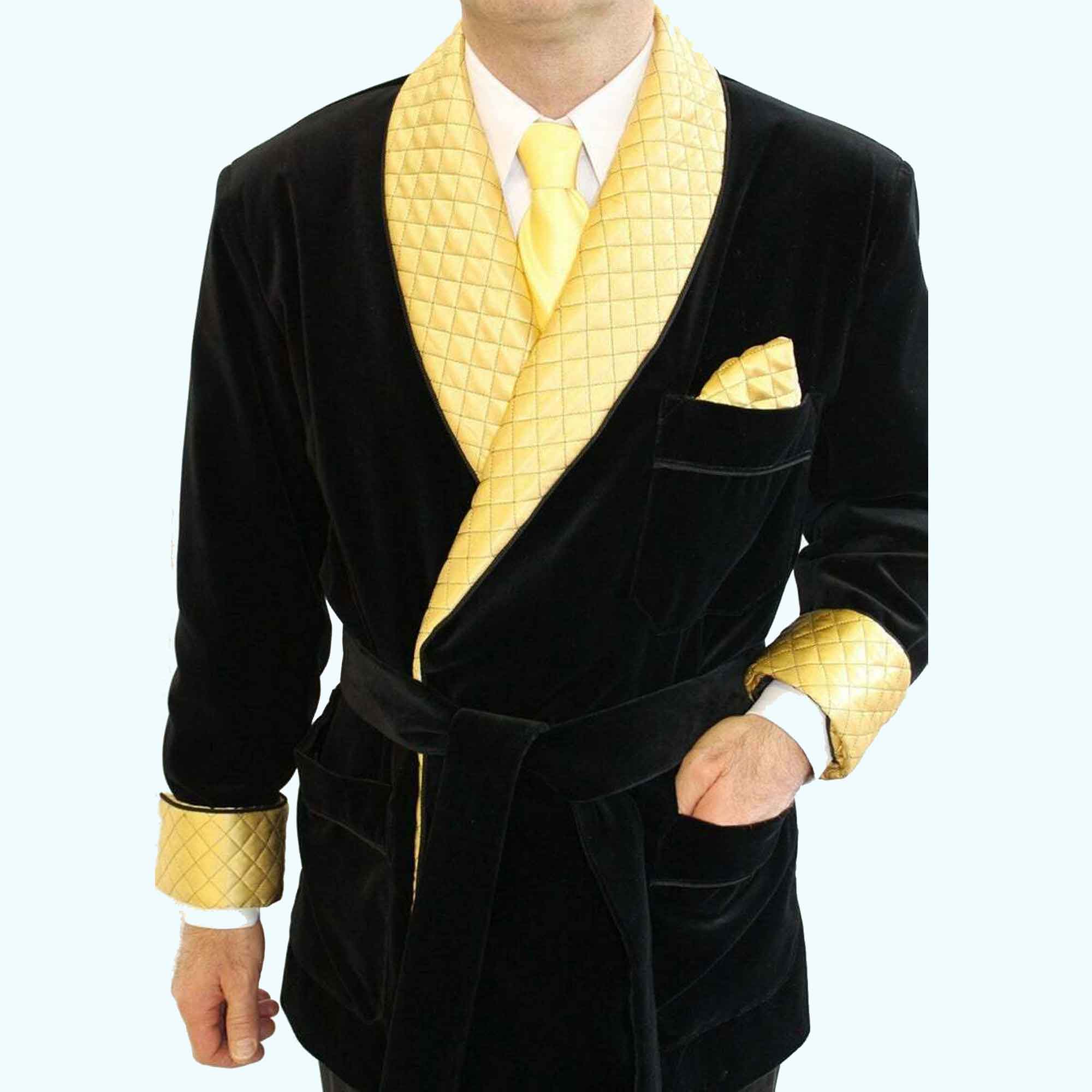 Buy Men's Velvet Smoking Quilted Long Dinner Robe, Men's Velvet Long ...