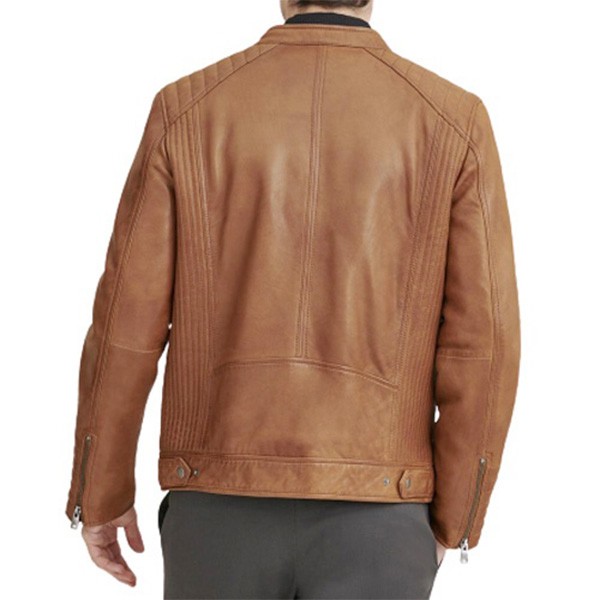 Mens Quilted Brown Leather Jacket - LJ095