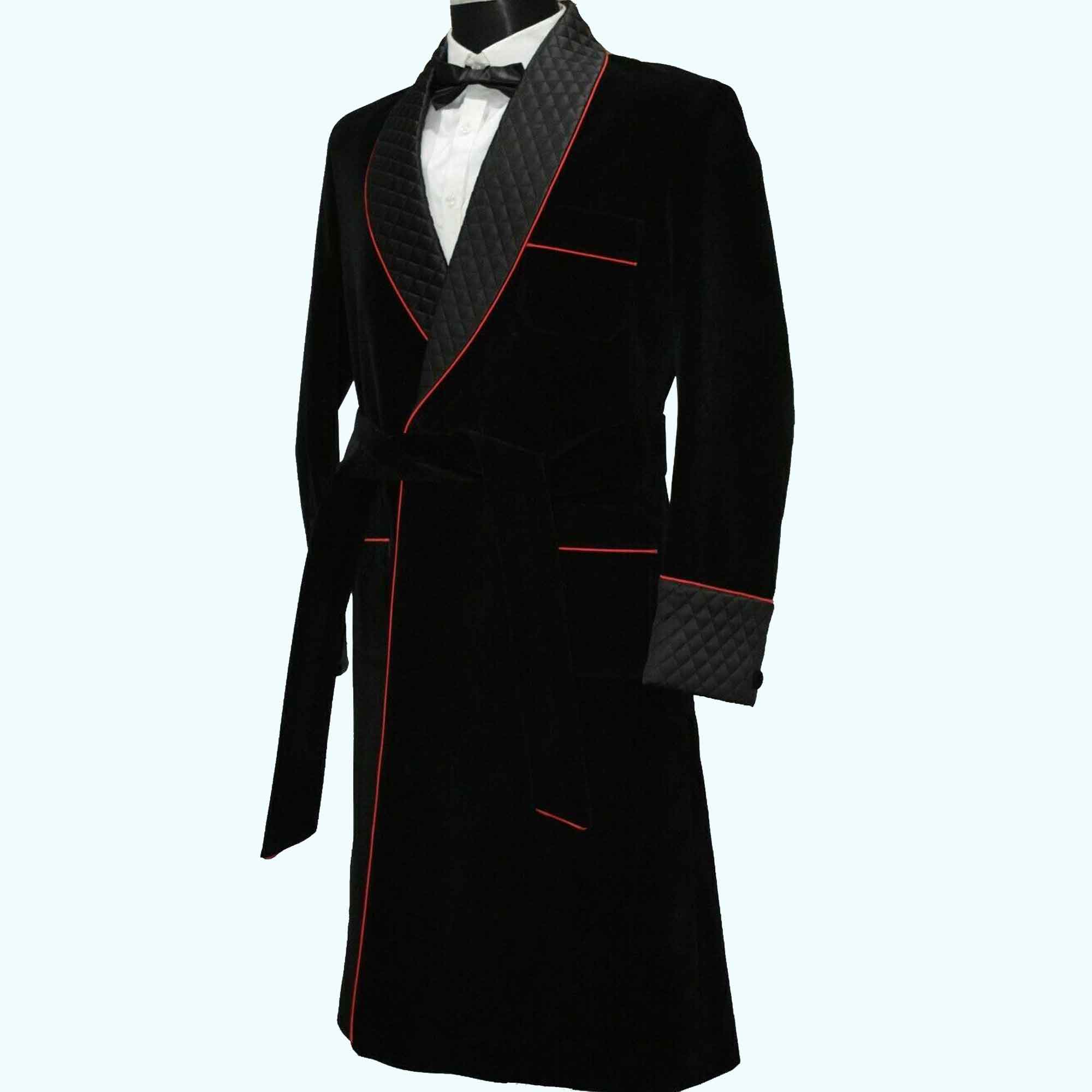 Men's Red Velvet Smoking Jacket – Shawl Lapel, Long Robe Gown For Prom/Wedding/Party (Custom Sizes Available)