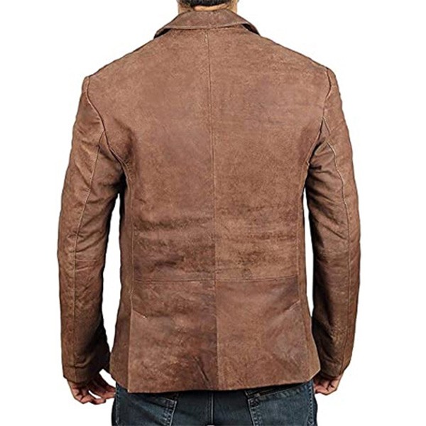 Mens Brown Leather Blazer - LJ038