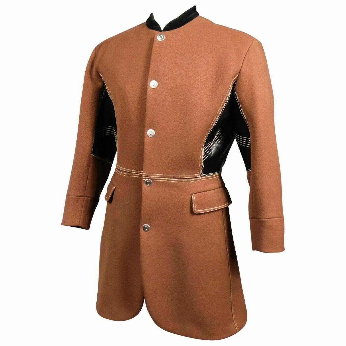 New 1980s Circa Brown With Black Gaultier Military Wool Men Coat - 518