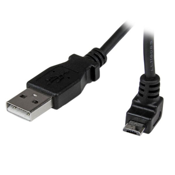 StarTech 1m Micro USB Cable - A to Up Angle Micro B - 1 m - USB A - Micro-USB B - USB 2.0 - Male/Male - Black - USBAUB1MU