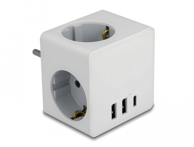 Cube de prise triple Delock avec sécurité enfant et chargeur USB