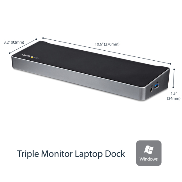 StarTech Triple-Video Laptop Docking Station - Windows / macOS - Supports three displays, 2x DisplayPort and HDMI or 4K Ultra HD on one monitor - Docking Station - USB3DOCKH2DP