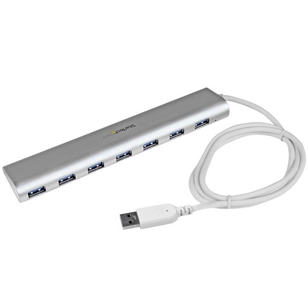 StarTech 7 Port Compact USB3.0 Hub with Built-in Cable -Aluminum USB Hub - USB Switch for Sharing Peripherals - 7 x SuperSpeed ​​USB3.0 - Desktop (ST73007UA) - ST73007UA