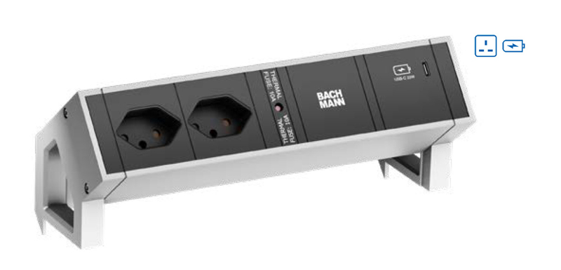 Bachmann DESK2 2xUK 45° 1xUSB C902.91560W 0,2m GST18 INOX