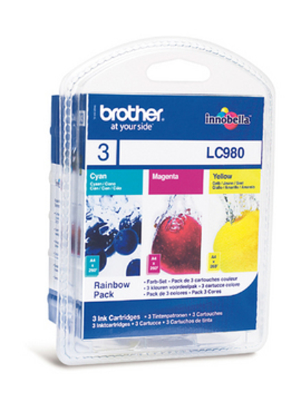 Pack arc-en-ciel Brother LC980 - Jaune, Cyan, Magenta