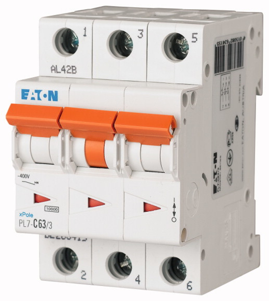 Disjoncteur miniature EATON avec marquage. C 63 A 3 pôles PXL-C63 236432