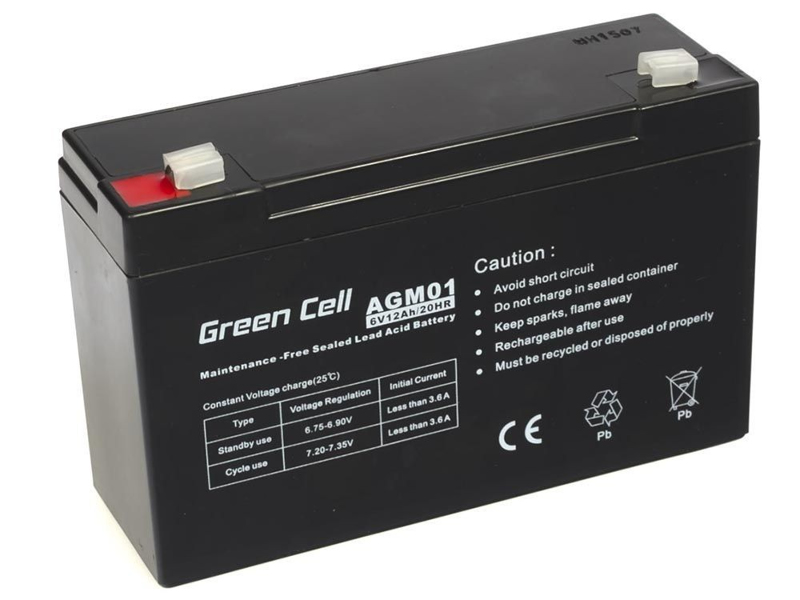 AGM battery 6V 12Ah - Battery - 12,000 mAh sealed lead acid (VRLA) - AGM01