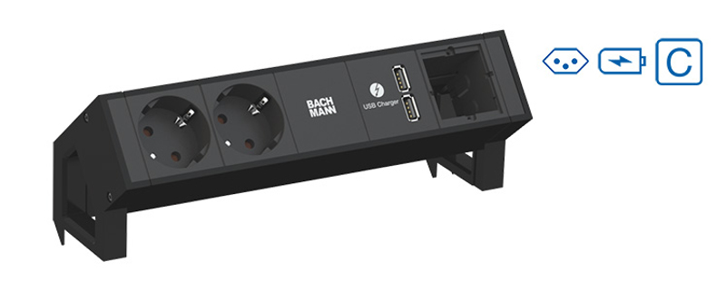 Bachmann DESK2 2xCH 1xUSB Charger 1xCM Strom 0,2m GST18