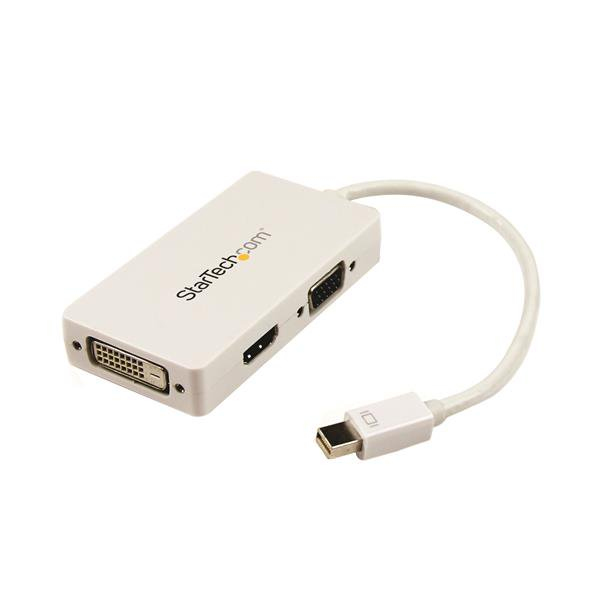 StarTech Mini DisplayPort to HDMI / DVI / VGA Adapter - 3 in 1 mDP Converter for MacBook - White - Travel Adapter - Video Converter - white - MDP2VGDVHDW