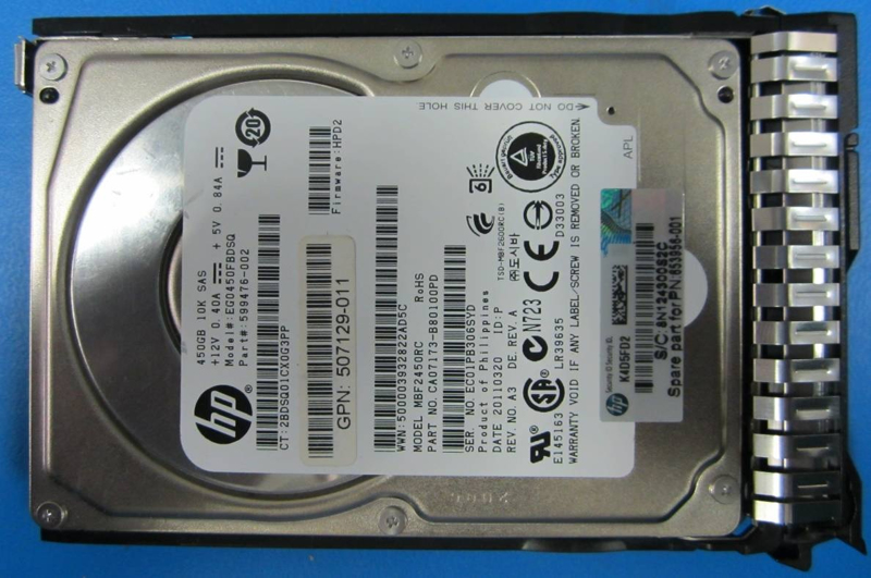 Disque dur HPE 450 Go 2,5 pouces SFF SAS 6G 10K Enterprise échangeable à chaud