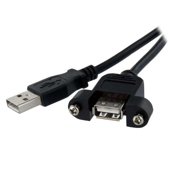 StarTech.com 1 ft Panel Mount USB Cable A to A - F/M - 0.3 m - USB A - USB A - USB 2.0 - Male/Female - Black - USBPNLAFAM1