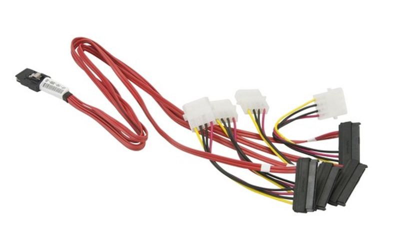 SuperMicro CBL-0309L, 60 cm MiniSAS vers 4 SAS/SATA avec câble d'alimentation 15 cm 4 broches