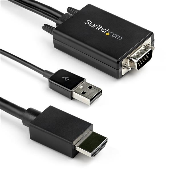 StarTech 2 m (6.6 ft.) VGA to HDMI Adapter Cable with USB Audio - Video Interface Converter - HDMI / VGA / USB - USB, HD-15 (VGA) (M) to HDMI (M) - 2 m - Black - Active, 1080p Support, Powered + Audio over USB - VGA2HDMM2M