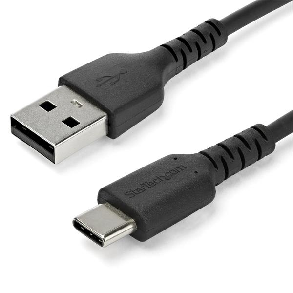StarTech 1m USB A to USB C Charging Cable - Durable Fast Charge & Sync USB 2.0 to USB Type C Data Cord - Aramid Fiber M/M 60W Black - USB Type C Cable - 1 m - RUSB2AC1MB