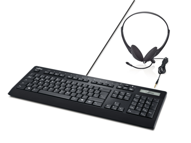FUJITSU Keyboard KB950 Phone DE inkl. Headset USB Keyboard Skype inkl. Headset braunes Gehäuse