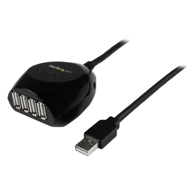 15m USB 2.0 cable active with 4 port USB hub - USB A male to USB A female data cable with 4-way distributor - Black - USB2EXT4P15M