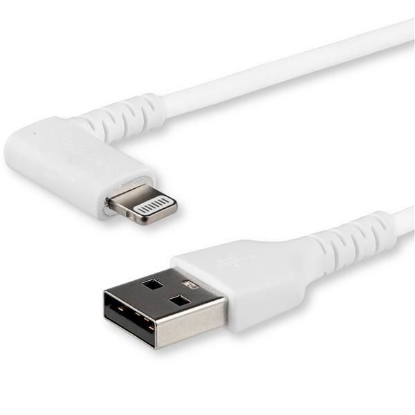 StarTech RUSBLTMM2MWR 2.0m Angled Lightning to USB Cable - Robust Apple MFi Certified Cable - White - Lightning Cable - Lightning (M) angled to USB (M) - 2.0m - double insulation - white - for Apple iPad/iPhone/iPod (Lightning) (RUSBLTMM2MWR) - RUSBLTMM2MWR