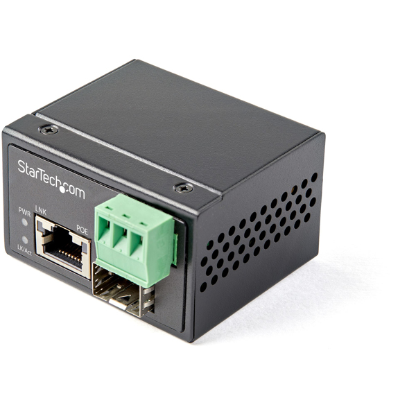 StarTech PoE+ Industrial Fiber to Ethernet Media Converter 30W - SFP to RJ45 - Singlemode/Multimode Fiber to Copper Gigabit Ethernet - Mini/Compact Size - IP-30/ -40 to +75C - Media converter - GigE - 1000Base-SX, 1000Base-T - RJ-45 / SFP (mini-GBIC) - up to - IMC1GSFP30W