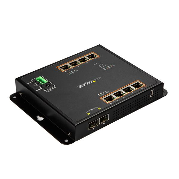 StarTech.com 8-Port PoE+ Gigabit Ethernet Switch plus 2 SFP Connections - Managed - Wall Mount with Front Access - Managed - L2 - Gigabit Ethernet (10/100/1000) - Full duplex - Power over Ethernet (PoE) - Wall mountable
