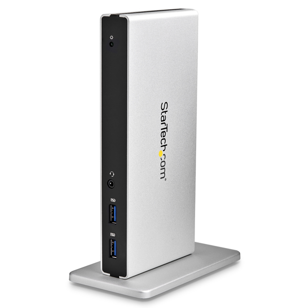 StarTech Dual-Monitor USB 3.0 Docking Station with DVI and Vertical Stand - Wired - USB 3.2 Gen 1 (3.1 Gen 1) Type-B - 3.5 mm - 10,100,1000 Mbit/s - IEEE 802.3,IEEE 802.3ab,IEEE 802.3u - Black-Silver - USB3SDOCKDD