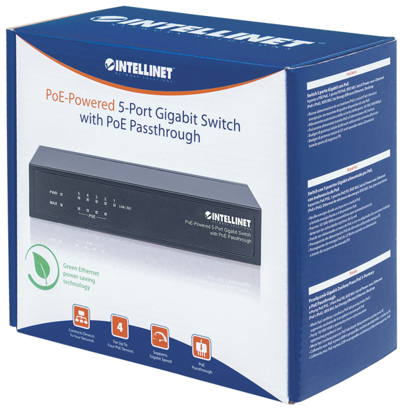 Commutateur Gigabit 5 ports alimenté par PoE avec relais PoE