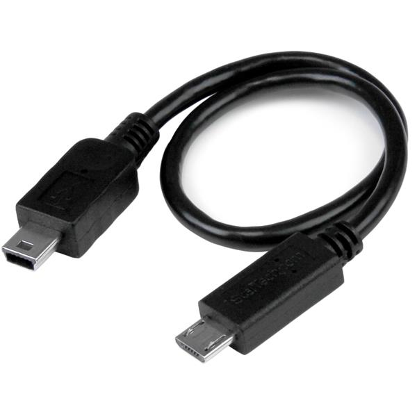 StarTech USB OTG Cable - Micro USB to Mini USB - M/M - 8 in. - 0.2 m - Mini-USB B - Micro-USB B - Male/Male - Black - UMUSBOTG8IN