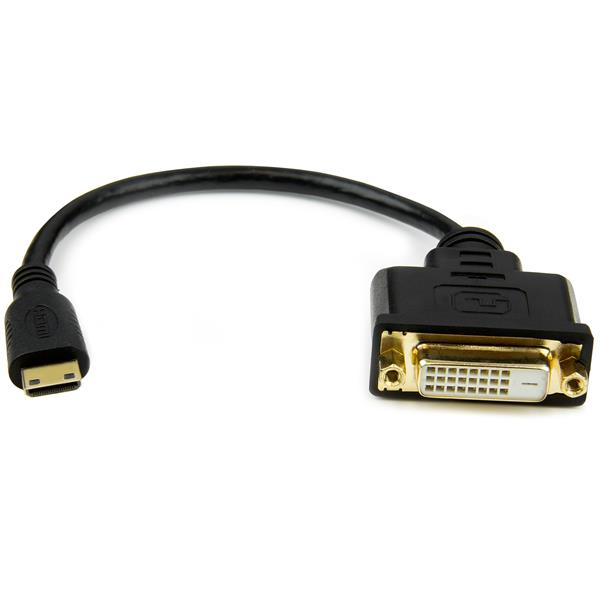 StarTech Mini HDMI to DVI-D Adapter - M/F - Video Connector - HDMI / DVI - 30/32 AWG - Mini HDMI, 19-pin (M) - DVI-D (F) - 20.32 cm - Double Insulated - Black (HDCDVIMF8IN) - HDCDVIMF8IN