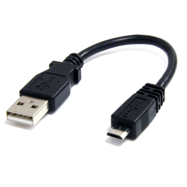 StarTech.com 6in Micro USB Cable - A to Micro B - 0.1524 m - USB A - Micro-USB B - Male/Male - 480 Mbit/s - Black - UUSBHAUB6IN