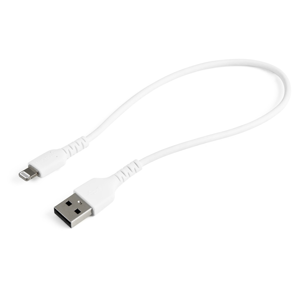 StarTech 12inch/30cm Durable White USB-A to Lightning Cable, Rugged Heavy Duty Charging/Sync Cable for Apple iPhone/iPad MFi Certified (RUSBLTMM30CMW) - Lightning-Kabel - USB (M) bis Lightning (M) - 30 cm - weiß - für Apple iPad/iPhone/iPod (Lightning) - RUSBLTMM30CMW