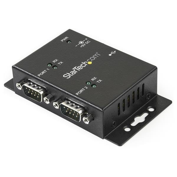 StarTech 2 Port USB to Serial RS232 Adapter - USB / DB9 Hub Wall Mountable - Serial Adapter - USB2.0 - RS-232 x 2 - Black (ICUSB2322I) - ICUSB2322I