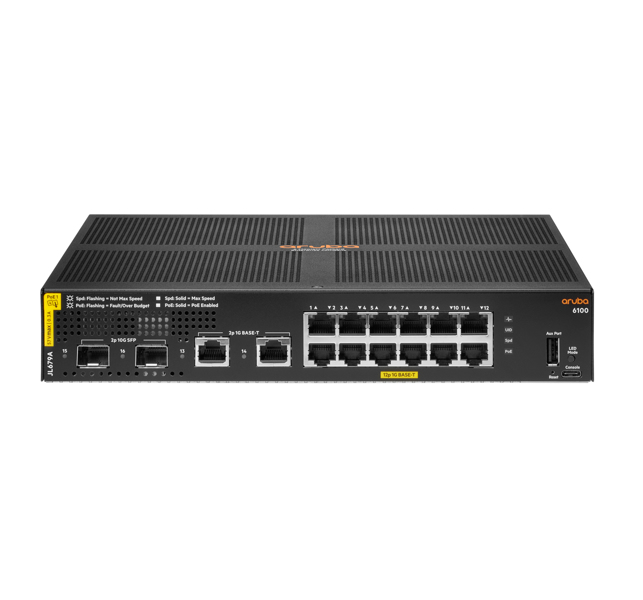 JL679A HPE Aruba 6100 12G Class4 PoE 2G/2SFP+ 139W Switch - JL679A#ABB