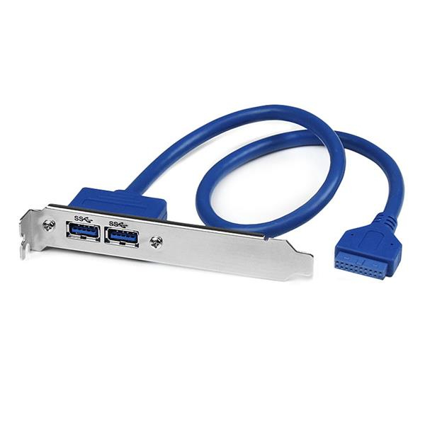 StarTech 2 Port USB3.0 A Female Slot Plate Adapter - USB Console - 9-pin USB Type A (W) - 20 PIN IDC (W) - 50cm (USB / USB2.0 / USB3.0) - Blue (USB3SPLATE) - USB3SPLATE