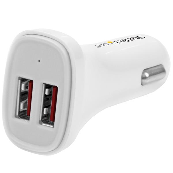 StarTech Dual-Port USB Car Charger - 24W/4.8A - White - Auto - Cigar lighter - 5 V - White - USB2PCARWHS