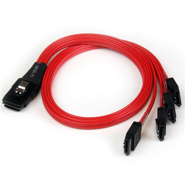 StarTech 50cm SFF-8087 to 4x SATA - Internal Mini SAS to SATA Reverse Cable - 0.5 m - 1 x SFF-8087 - 4 x SATA - Male/Female - Black - Red - 100 g - SAS8087S4R50
