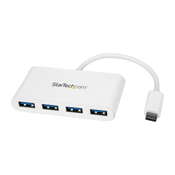 StarTech USB-C hub - 4 port USB3.0 - USB C to 4x USB-A - Bus powered - White - Compact USB C hub - USB Type-C adapter - Hub - 4 x SuperSpeed ​​USB3.0 - Desktop (HB30C4ABW) - HB30C4ABW