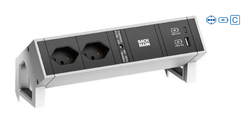 Bachmann DESK2 2xP40 1xUSB A&C 902.929 22W 1xCM 0,2m GST18 INOX