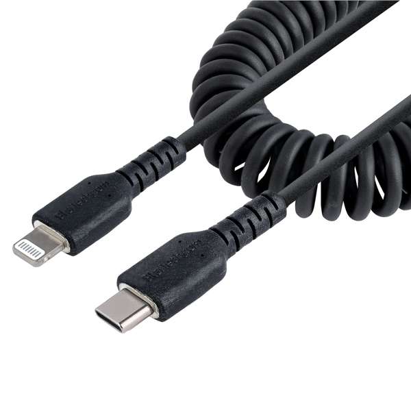 50cm USB C to Lightning cable spiral cable MFi-certified fast charging cable for iPhone/iPad black USB C 2.0 - RUSB2CLT50CMBC