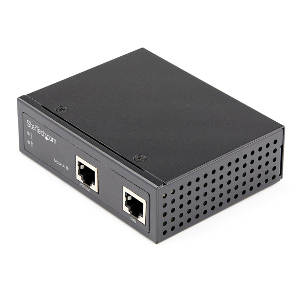 StarTech Industrial Gigabit Ethernet PoE Injector - 30W 802.3at PoE+ Midspan 48V-56VDC DIN Rail Power Over Ethernet Injector Adapter -40C to +75C Cameras/Sensors/WiFi Access - Power Injector - 30 Watt - Output ports: 2 - Black - POEINJ30W