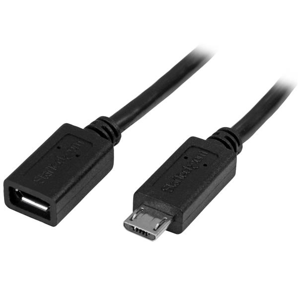StarTech.com Micro-USB Extension Cable - M/F - 0.5m (20in) - 0.5 m - Micro-USB B - Micro-USB B - USB 2.0 - 480 Mbit/s - Black - USBUBEXT50CM