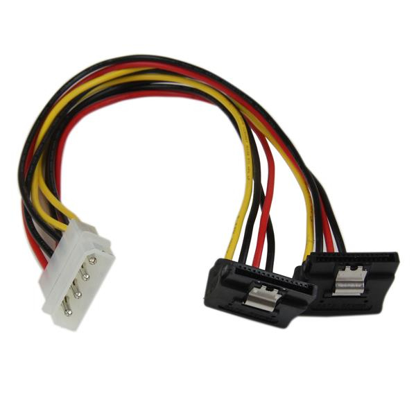 StarTech 12in LP4 to 2x Right Angle Latching SATA Power Y Cable Splitter - 4 Pin LP4 to Dual SATA - 0.3048 m - Molex (4-pin) - 2 x SATA 15-pin - Male/Female - Straight - Right - PYO2LP4LSATR